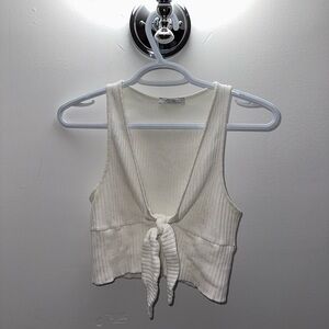 White Tie-Front Ribbed Tank Top